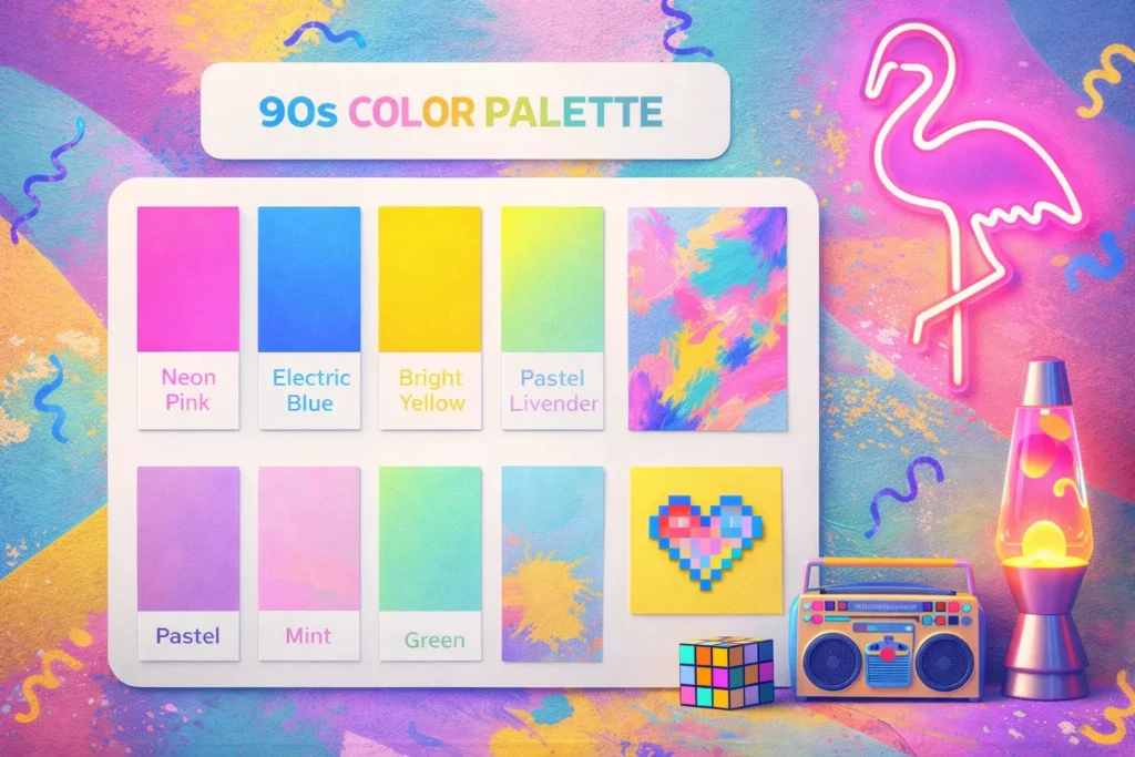 90s color palette with neon and pastel shades